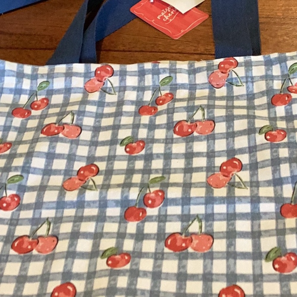 Cherry Print Checkered Tote Bag